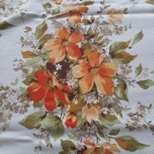 Vintage Fabric Remnant  73" Orange Floral Material Sewing Crafts