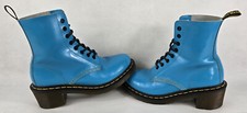 Womens Dr Martens Clemency Patent Blue Leather Chunky Heeled Boots. UK Size 5.