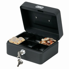 MONEY BOX TIN 6" STEEL METAL CASH SAFE SECURITY PETTY TIN WITH LOCK 2 KEYS BLACK