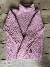 BRORA Pink Jumper Thick Ply Aran Cable 100% CASHMERE KNIT SCOTLAND 8 10 12
