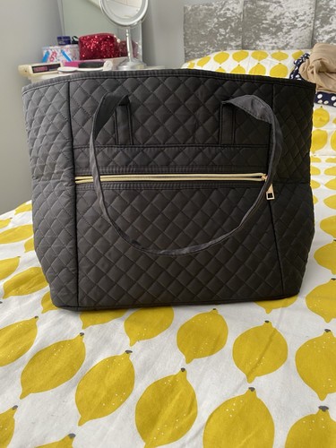 Black quilted tote bag - tote, in