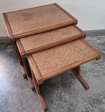 Vintage G Plan Hammered Copper Top Nest Of Table, Teak, Mid Century.