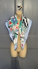 Ladies Silk Scarf  Bright Blue Arty Design  Abstract Print Silk Long Chic Scarf
