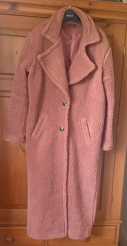 Pink long teddy coat - long, size