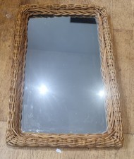 Vintage wicker rattan Framed Mirror  1970s Boho Style