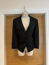 Next Ladies Black Textured Jacket Two Piece Faux Wrap Skirt Suit Size 14 16