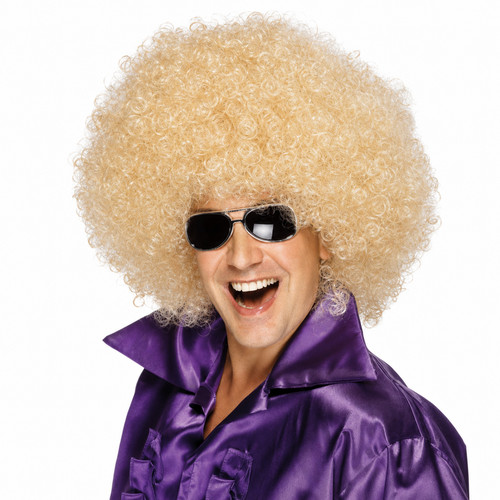 Mens blonde afro wig mega - afro, huge