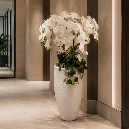Artificial white orchid - white, potted