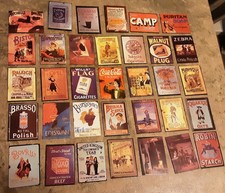 Metal Replica Vintage Advertising Signs / Plaques. Small 8cm x 6cm. 34 In Total.