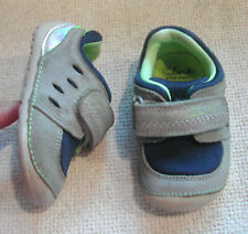Clarks Boys grey + navy leather cruiser shoes adjustable strap UK 3 G EU 18.5 W