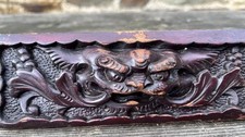 SUPERB 19thC CHINESE WOODEN RELIEF CARVING of A DRAGONS HEAD & OTHER c1890s