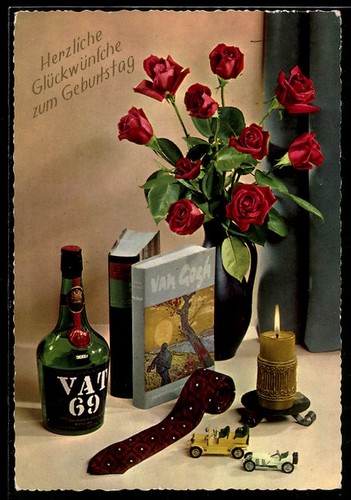 Postcard with bottle whisky - with,