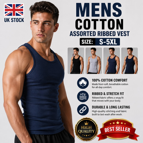 Mens vest tops 100 cotton - 6x,
