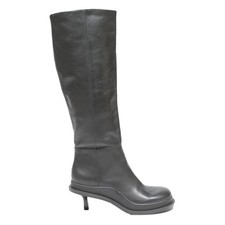 CHARLES & KEITH Womens Black Leather Knee High Kitten Heel Boots UK 2 Elegant