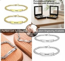Personalized Stainless Steel Engravable Cuban Chain ID Bracelet Gift For Him/Her