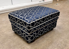 Furniture Village 'Pretron' Footstool Navy Blue Pattern Fabric Stool Modern NEW