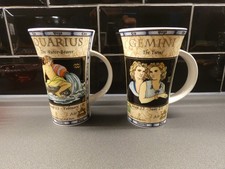2 x Dunoon Pottery Zodiac Mugs , Aquarius & Gemini