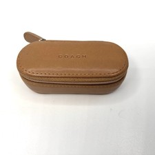 Vintage COACH Lipstick Case Holder Camel Beige Leather Mirrored Flap Zip