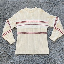 Urban Outfitters Women’s Crewneck Sweater Cream Red Stripe Ribbed Small Neutral