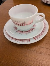 JAJ Pyrex Jobling Red Coronet Tableware Cup, Saucer And Side Plate