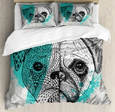 Pug Duvet Cover Set Hand Drawn
