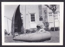 Vintage c1940s/1950s Snapshot Photo Little Girl Sitting In Rubber Dinghy