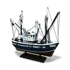 Vintage Wooden Shrimp Trawler Model Nautical Sea Fishing