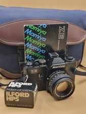 Mamiya ZE 35mm SLR Film Camera 50mm & Case, Instructions, Free Film ALL WORKING