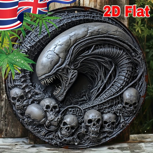 Alien skull round metal - metal, tin