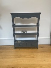 Wooden Rustic Painted Kitchen Shelf Unit/plate Rack With Two Small Drawers