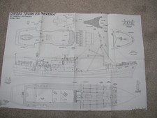 Model Boats plan of Navena 26" LOA 6" beam scale diesel Trawler