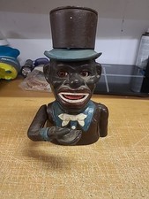 ANTIQUE AMERICAN CAST IRON JOLY MAN TOP HAT MECHANICAL MONEY BOX IN VGC