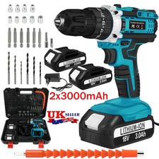 With 2 Battery Cordless Drill Electric Screwdriver Set Combi Impact Driver UK