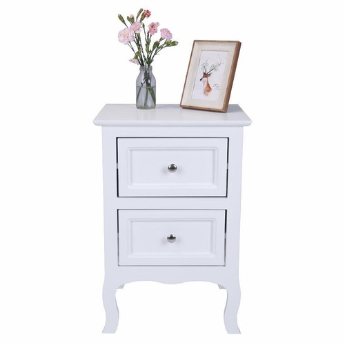 White wooden bedside table - bedside,