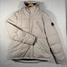 Jack Wills Mens Beige Cream Puffer Jacket Size L Hooded Quilted Winter Coat Logo