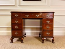 ANTIQUE MAHOGANY TWIN PEDESTAL DESK  WITH BURGUNDY LEATHER WRITING TOP
