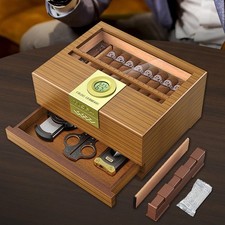 Cedar Cigar Humidor Box – Hygrometer, Humidifier, Drawer & Divider Gift Case
