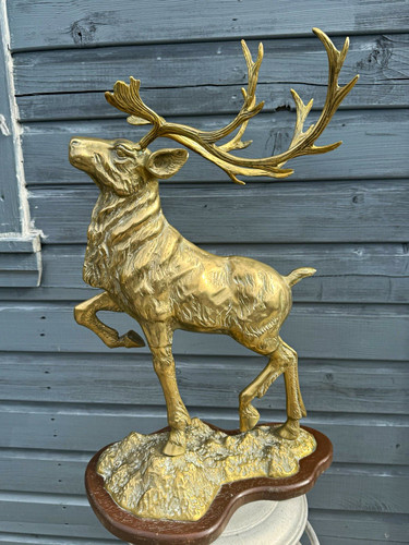Gold metal deer stag figurine - gold,