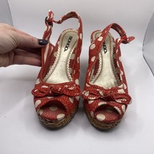 Vintage Bongo  Red Polka Dot Slingback Wedge Sandals – Women’s Size 7M