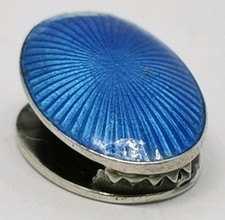 Vtg 1920s Art Deco Solid 800 Continental Silver & Blue Enamel Napkin Clip Brooch