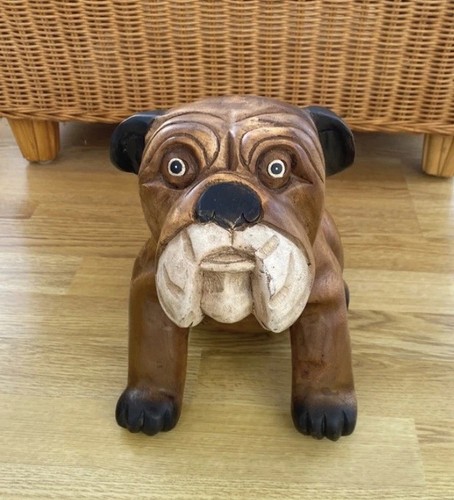 Wooden carved bulldog dog - bulldog,