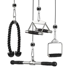 Mirafit 4 Pce Cable Attachment Set Rope Bar Handle V-Bar Home Gym Multi Gym #848