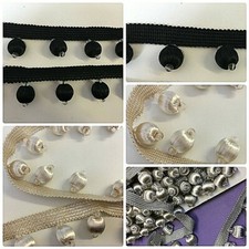 Designer Pom Pom Beaded Trim.... Black, Cream, Grey, Dark Cream, Gold