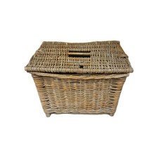 Vintage old Wicker Fishing Basket Creel Storage Box Rattan Holder Shoulder Strap