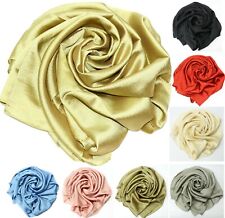 Shimmer Silk Satin Glitter Large Plain Scarf Hijab Shawl Sarong Maxi Face Cover 
