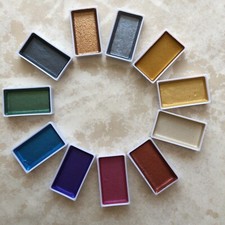 Metallic Watercolour Paint Set Pans Artstudio Gold/Blue/Pink/Green/Purple Glossy