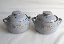 Denby Reflections 2x Lidded Soup Bowls with Handles and Lids Floral Stoneware