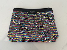Victoria's Secret Multicoloured & Silver Sequined Pouch Cosmetic Clutch Bag