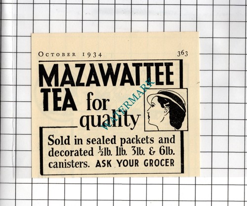 Mazawattee tea 1934 small - tea,