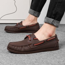 Mens Superb Quality Leather Deck Shoes Leather Boat Shoes Rubber Sole